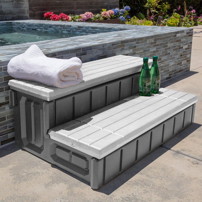 XtremepowerUS Spa Step with Storage Compartment and Slip-Resistant Treads XtremepowerUS Spa Step with Storage Compartment and Slip-Resistant Treads, Gray