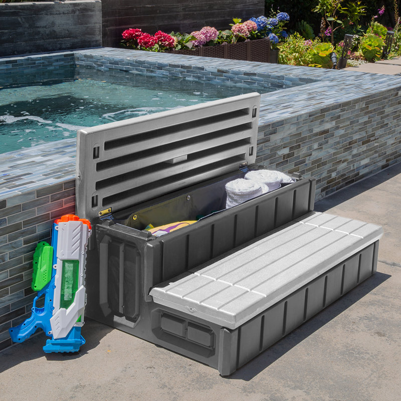 XtremepowerUS Spa Step with Storage Compartment and Slip-Resistant Treads XtremepowerUS Spa Step with Storage Compartment and Slip-Resistant Treads, Gray