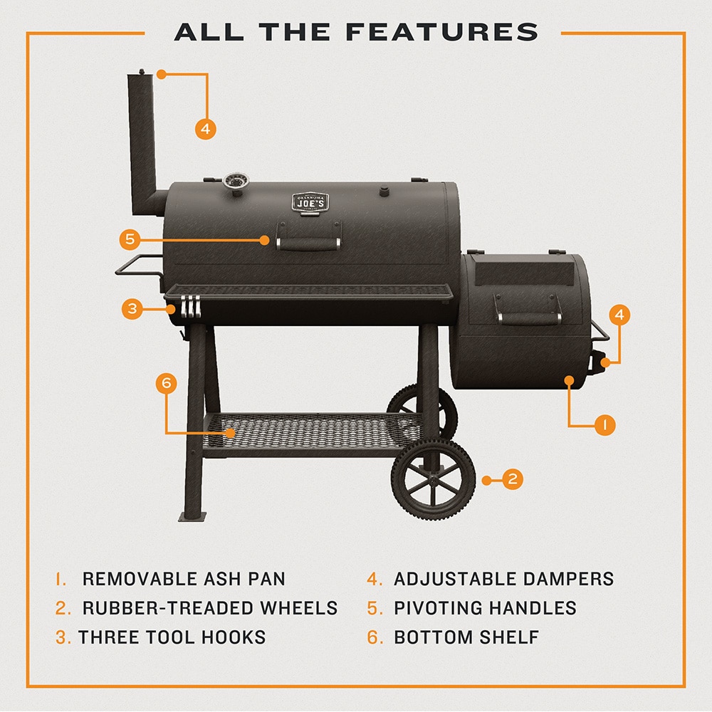 Oklahoma Joe's Highland 879-Sq. in Black Horizontal Charcoal Smoker Oklahoma Joe's Highland 879-Sq. in Black Horizontal Charcoal Smoker