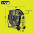 RYOBI 40V HP Brushless Cordless Hybrid WHISPER SERIES 20 in. Air Cannon Fan (Tool Only) RY40HF01B
