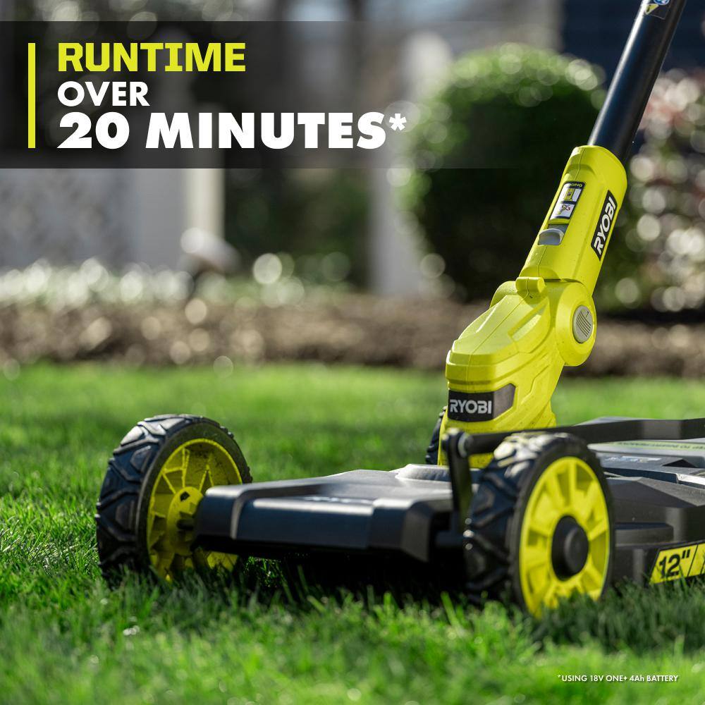 RYOBI ONE+ 18V 12 in. Cordless Battery 3-in-1 Mower, String Trimmer, and Edger (Tool Only) P20016BTL RYOBI ONE+ 18V 12 in. Cordless Battery 3-in-1 Mower, String Trimmer, and Edger (Tool Only) P20016BTL