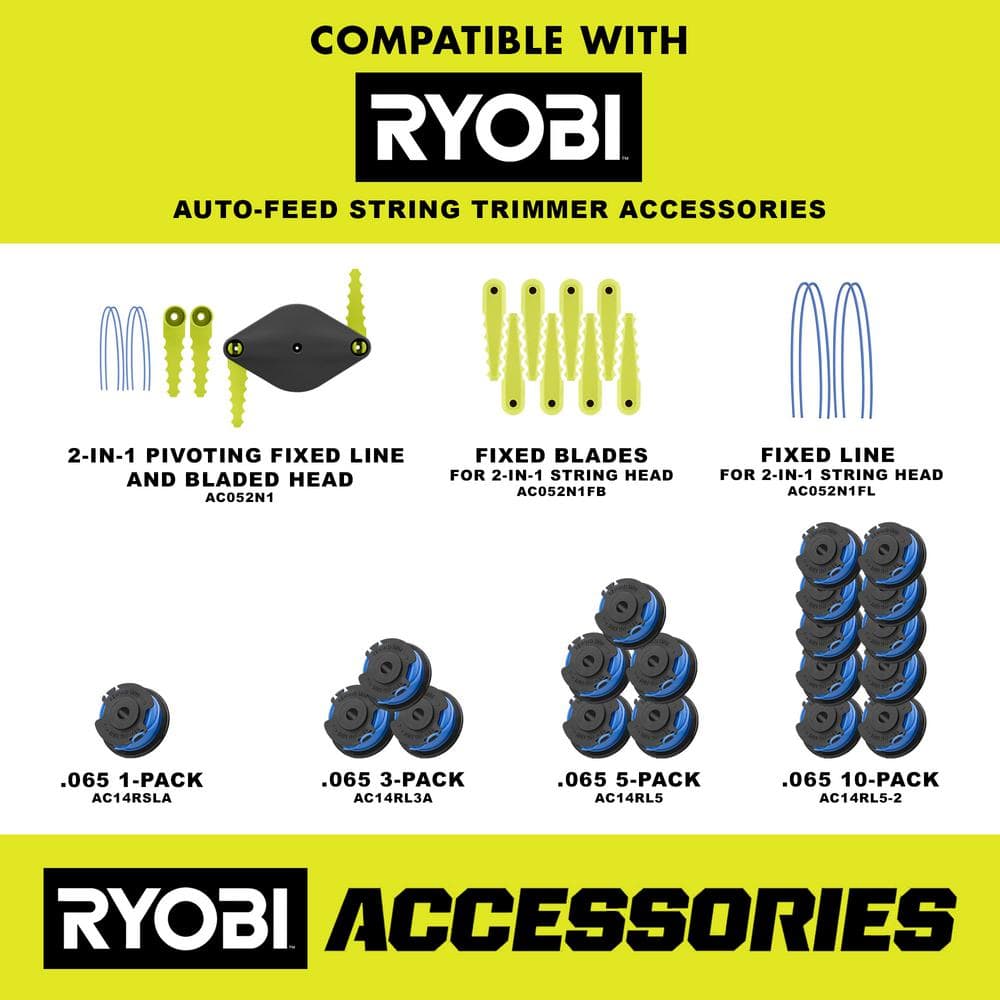 RYOBI ONE+ 18V 10 in. Cordless Battery String Trimmer/Edger 2.0 Ah Battery and Charger kit with ONE+ 0.065 Spool (3-Pack) PCLST01K-AC14RL3A RYOBI ONE+ 18V 10 in. Cordless Battery String Trimmer/Edger 2.0 Ah Battery and Charger kit with ONE+ 0.065 Spool (3-Pack) PCLST01K-AC14RL3A