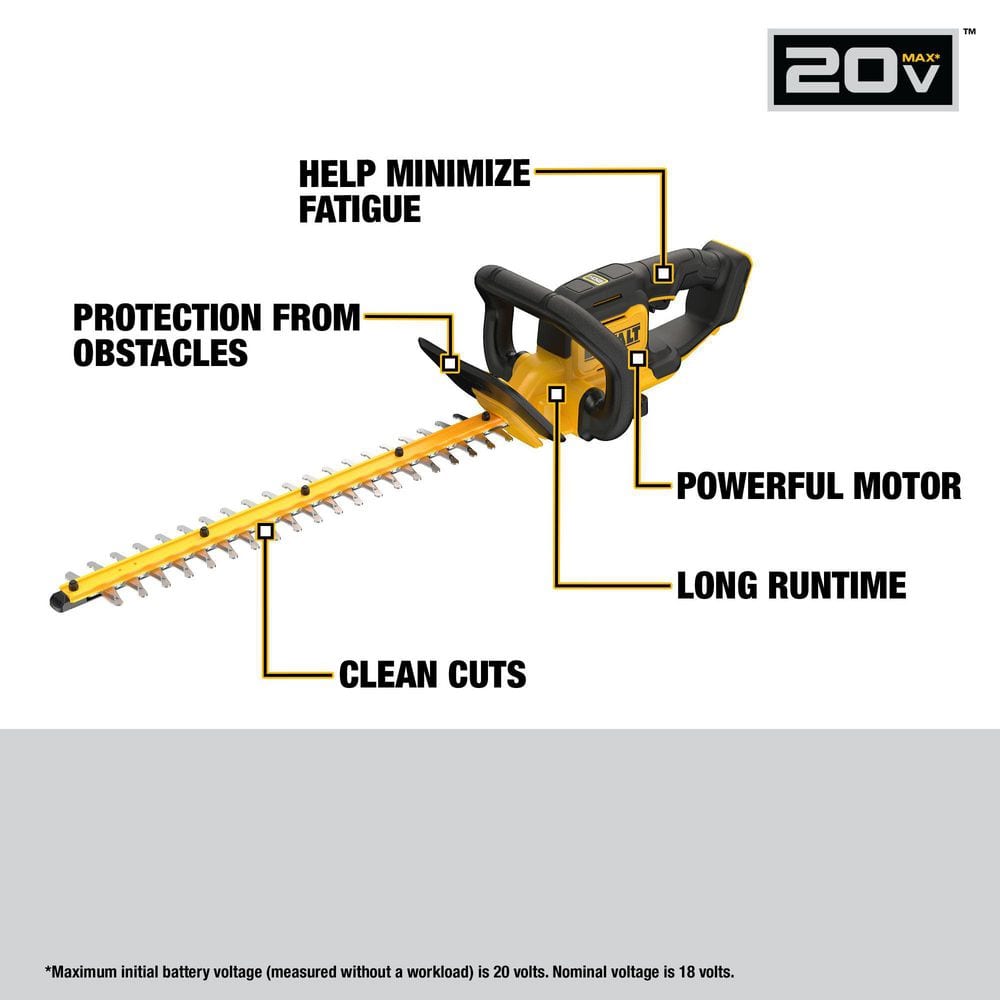DEWALT 20V MAX 22 in. Cordless Battery Powered Hedge Trimmer (Tool Only) DCHT821B