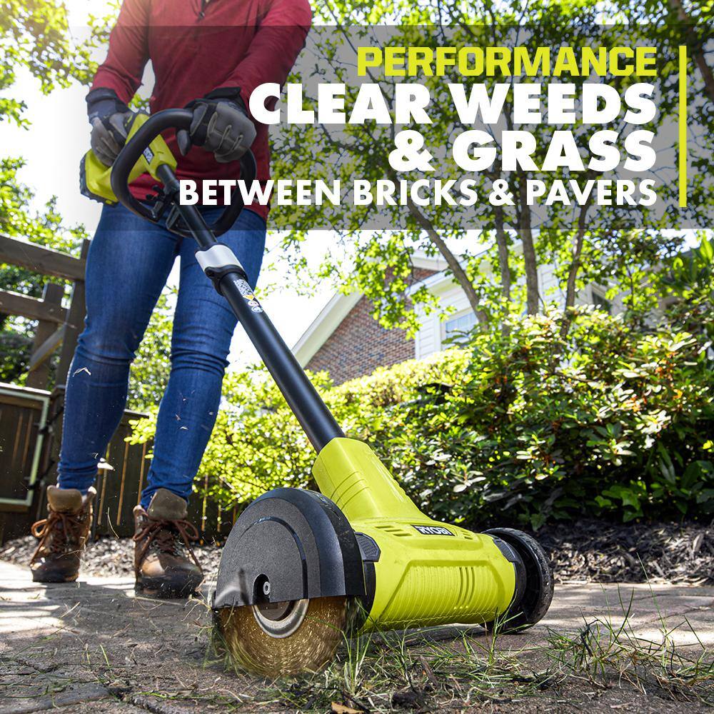 RYOBI ONE+ 18V Patio Cleaner with Wire Brush Edger with 2.0 Ah Battery and Charger P2950 RYOBI ONE+ 18V Patio Cleaner with Wire Brush Edger with 2.0 Ah Battery and Charger P2950