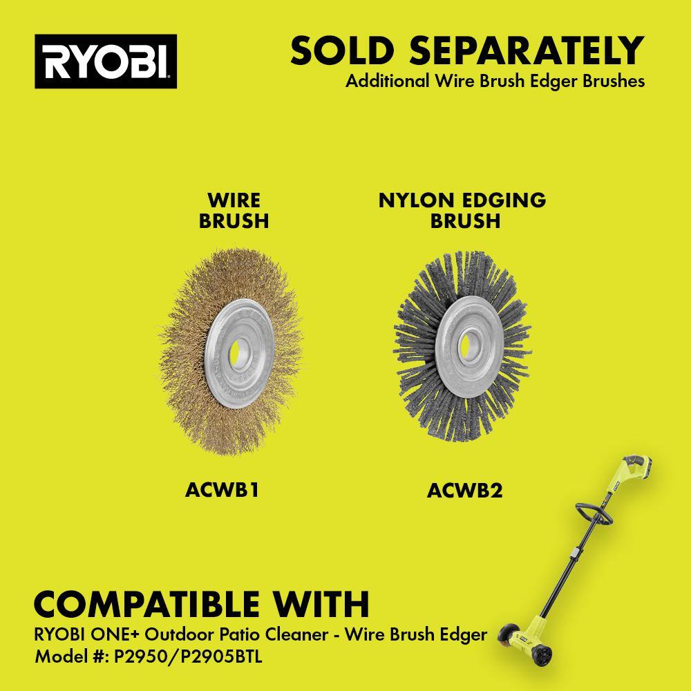 RYOBI ONE+ 18V Patio Cleaner with Wire Brush Edger with 2.0 Ah Battery and Charger P2950 RYOBI ONE+ 18V Patio Cleaner with Wire Brush Edger with 2.0 Ah Battery and Charger P2950
