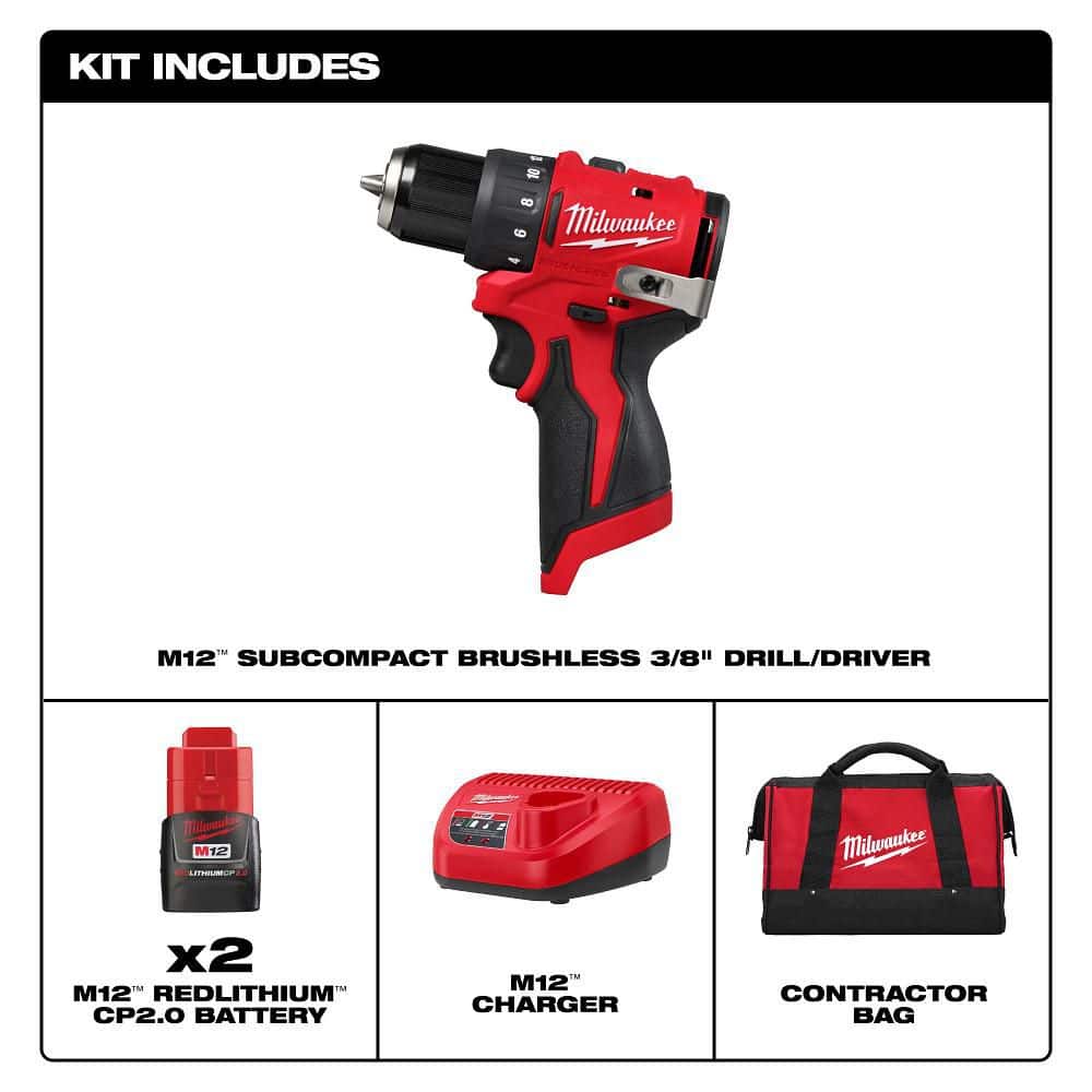 Milwaukee M12 12-Volt Lithium-Ion Brushless Cordless Subcompact Brushless Drill Driver Kit 3401-22 Milwaukee M12 12-Volt Lithium-Ion Brushless Cordless Subcompact Brushless Drill Driver Kit 3401-22
