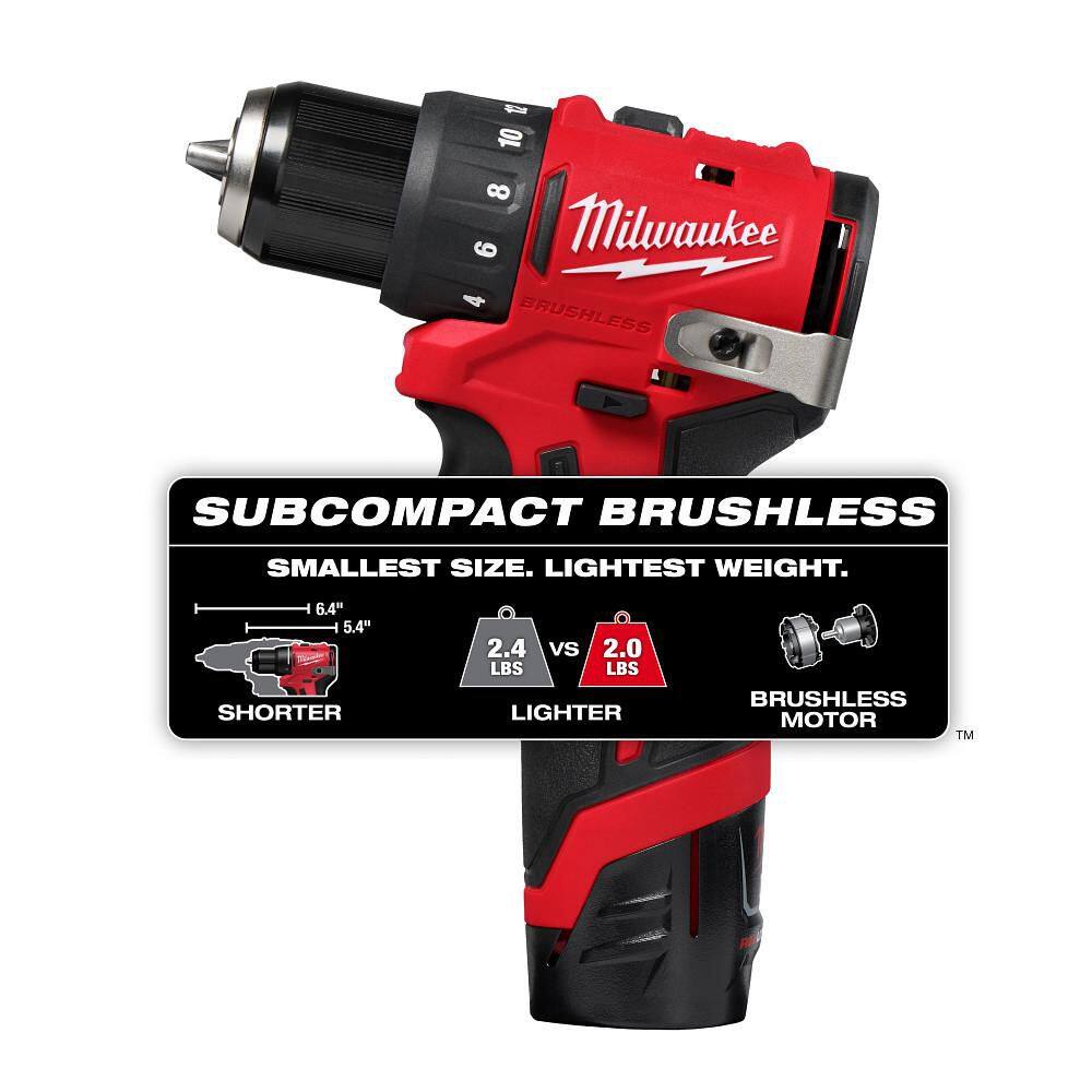 Milwaukee M12 12-Volt Lithium-Ion Brushless Cordless Subcompact Brushless Drill Driver Kit 3401-22 Milwaukee M12 12-Volt Lithium-Ion Brushless Cordless Subcompact Brushless Drill Driver Kit 3401-22