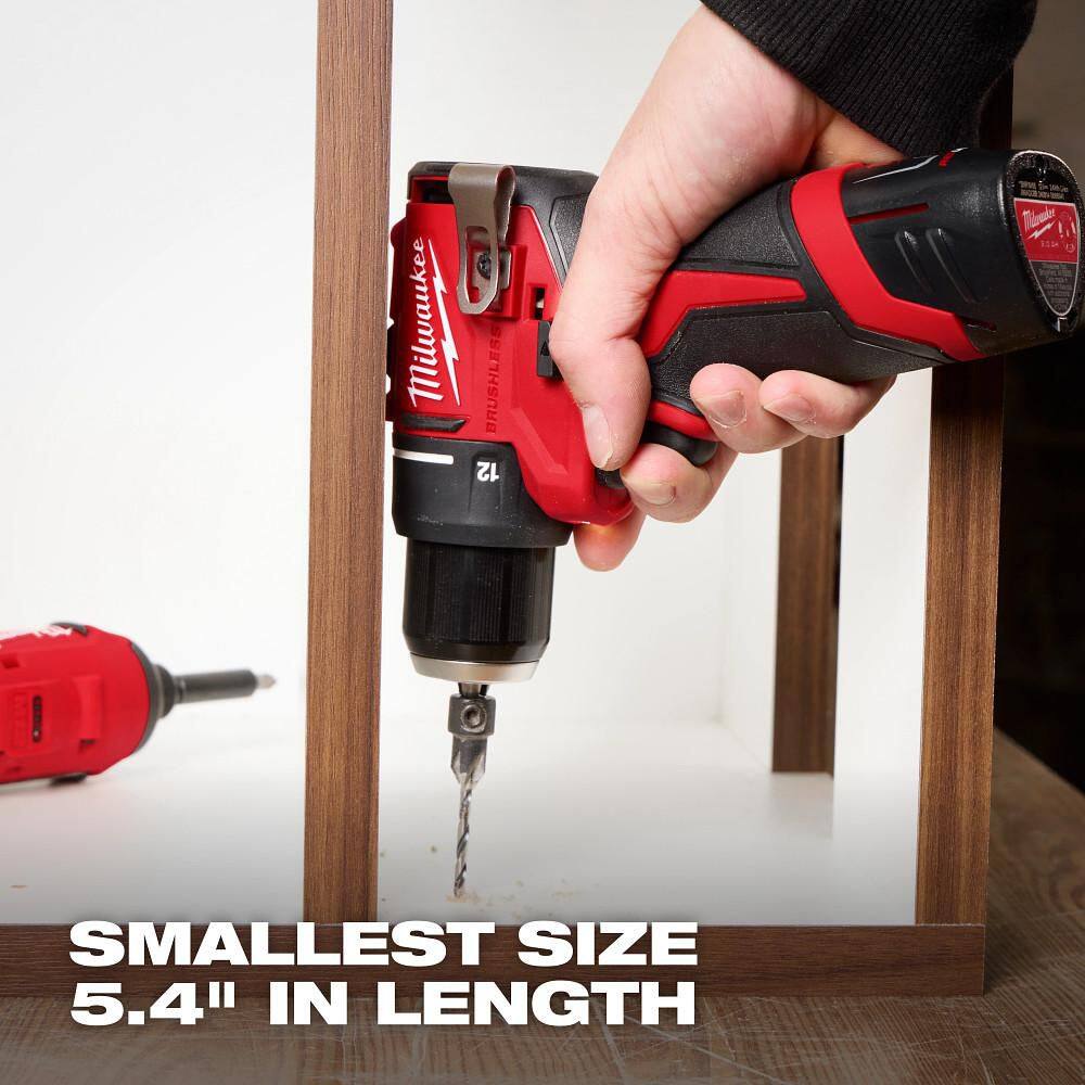 Milwaukee M12 12-Volt Lithium-Ion Brushless Cordless Subcompact Brushless Drill Driver Kit 3401-22 Milwaukee M12 12-Volt Lithium-Ion Brushless Cordless Subcompact Brushless Drill Driver Kit 3401-22