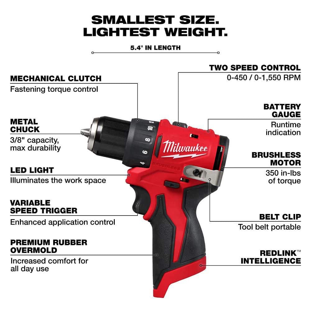 Milwaukee M12 12V Lithium-Ion Subcompact Brushless Cordless 3/8 in. Drill Driver (Tool-Only) 3401-20 Milwaukee M12 12V Lithium-Ion Subcompact Brushless Cordless 3/8 in. Drill Driver (Tool-Only) 3401-20