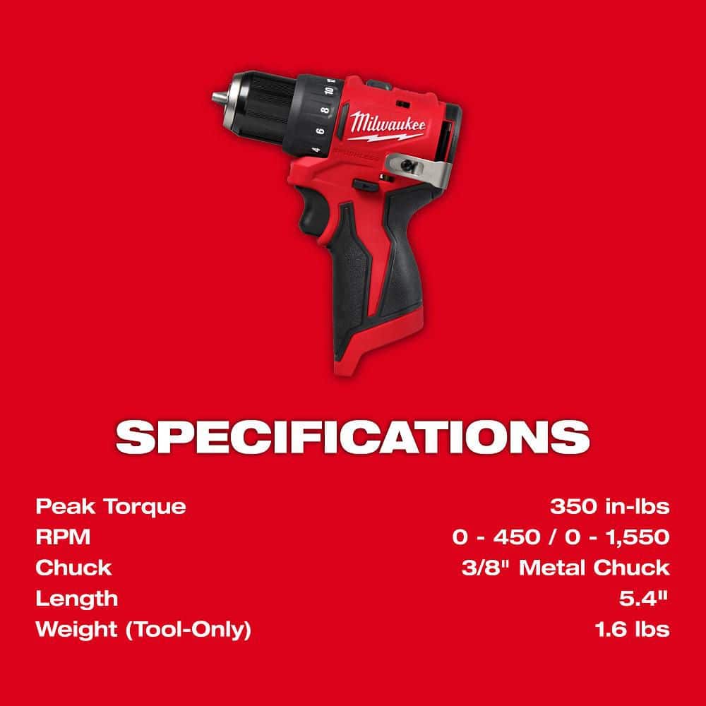 Milwaukee M12 12V Lithium-Ion Subcompact Brushless Cordless 3/8 in. Drill Driver (Tool-Only) 3401-20 Milwaukee M12 12V Lithium-Ion Subcompact Brushless Cordless 3/8 in. Drill Driver (Tool-Only) 3401-20