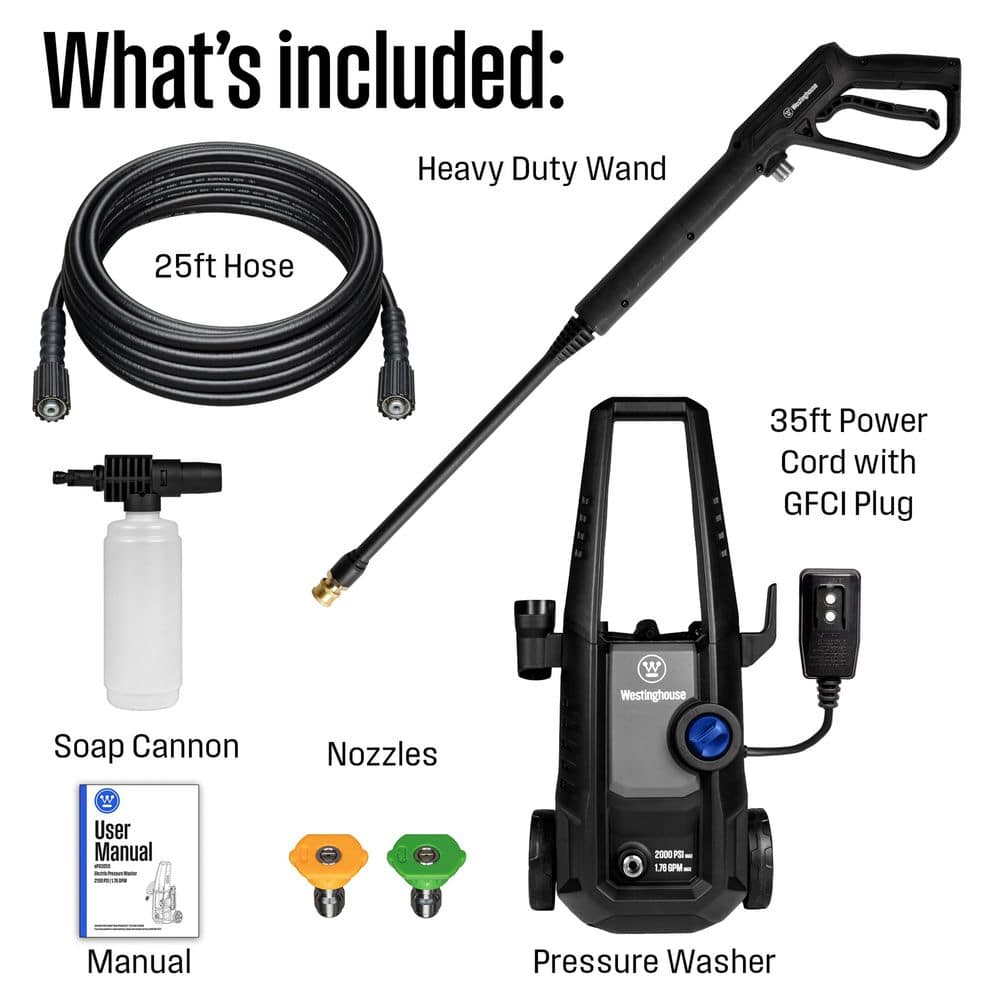 Westinghouse 2000 PSI 1.76 GPM Cold Water Electric Powered Pressure Washer with Anti-Tipping Technology and 2 Quick Connect Tips ePX3030 Westinghouse 2000 PSI 1.76 GPM Cold Water Electric Powered Pressure Washer with Anti-Tipping Technology and 2 Quick Connect Tips ePX3030