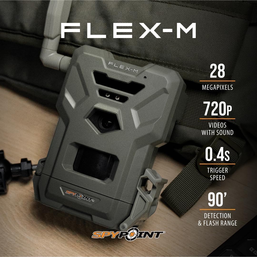 SPYPOINT Flex-M Twin Pack Cellular Trail Cameras SPYPOINT Flex-M Twin Pack Cellular Trail Cameras - Best Hunting Accessories, No WiFi Needed, GPS, Night Vision, Dual-Sim LTE, IP65 Water-Resistant Game Camera, 28MP Photos, 720p Videos + Sound (2)