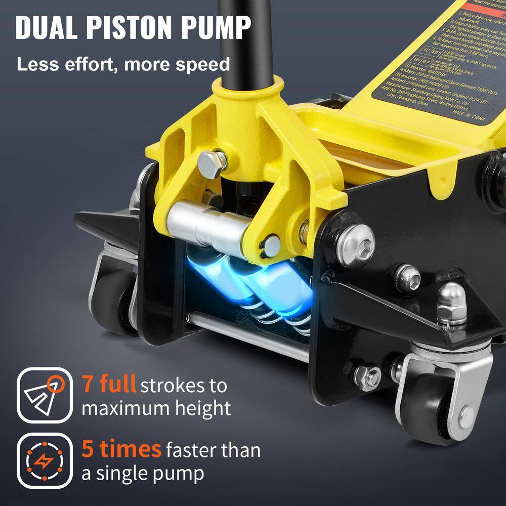 SKYSHALO Floor Jack, 3 Ton Low Profile Floor Jack, Heavy-duty Steel Racing Floor Jack, Floor Jack Lifting Range 3.35-19.69 in. SGWSQJDTZSG3T59SHV0-S0115