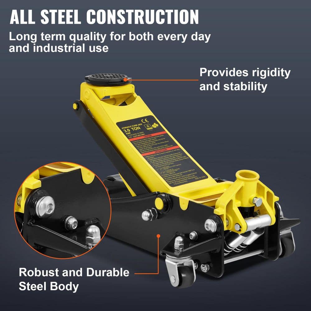 SKYSHALO Floor Jack, 3 Ton Low Profile Floor Jack, Heavy-duty Steel Racing Floor Jack, Floor Jack Lifting Range 3.35-19.69 in. SGWSQJDTZSG3T59SHV0-S0115