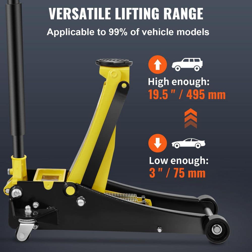 SKYSHALO Floor Jack, 3 Ton Low Profile Floor Jack, Heavy-duty Steel Racing Floor Jack, Floor Jack Lifting Range 3.35-19.69 in. SGWSQJDTZSG3T59SHV0-S0115