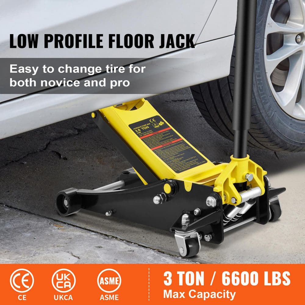 SKYSHALO Floor Jack, 3 Ton Low Profile Floor Jack, Heavy-duty Steel Racing Floor Jack, Floor Jack Lifting Range 3.35-19.69 in. SGWSQJDTZSG3T59SHV0-S0115