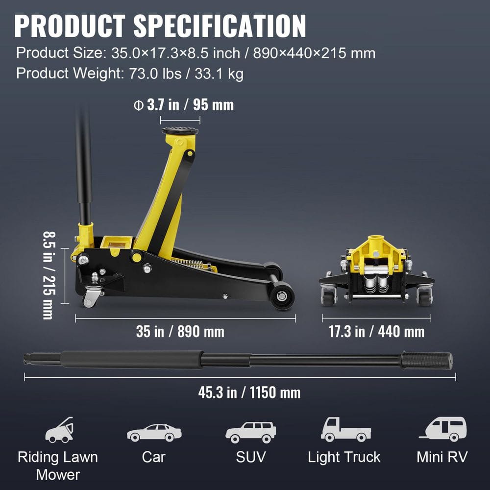 SKYSHALO Floor Jack, 3 Ton Low Profile Floor Jack, Heavy-duty Steel Racing Floor Jack, Floor Jack Lifting Range 3.35-19.69 in. SGWSQJDTZSG3T59SHV0-S0115