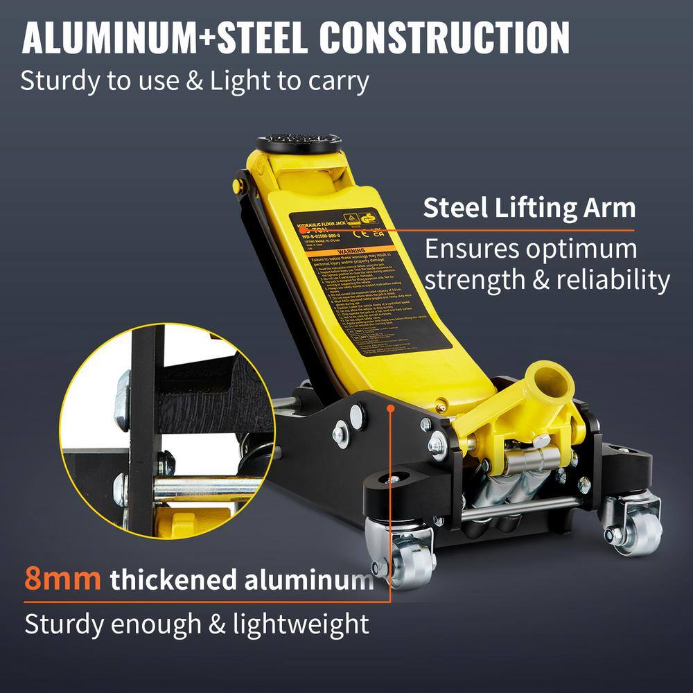 SKYSHALO Floor Jack, 2.5 Ton Low Profile Floor Jack, Aluminum and Steel Racing Floor Jack with Dual Pistons Quick Lift Pump SGWSQJDLTS25T8L53V0-S0110