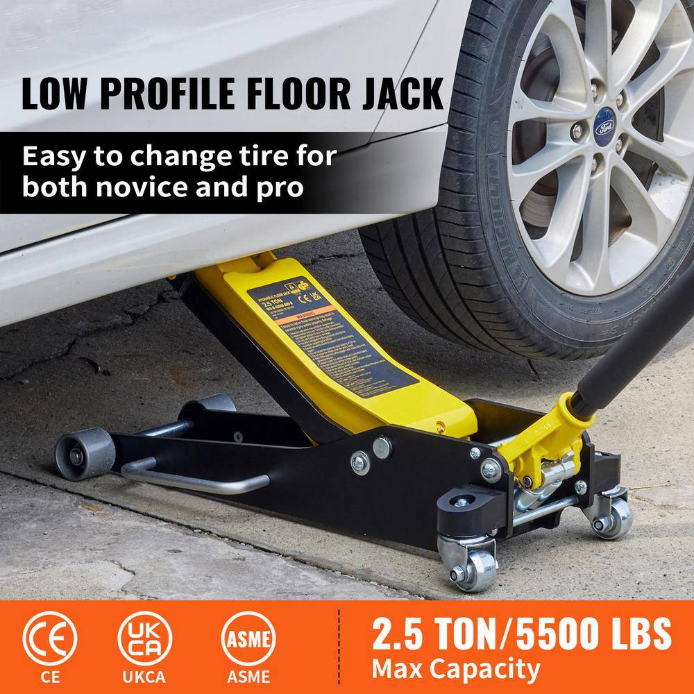 SKYSHALO Floor Jack, 2.5 Ton Low Profile Floor Jack, Aluminum and Steel Racing Floor Jack with Dual Pistons Quick Lift Pump SGWSQJDLTS25T8L53V0-S0110