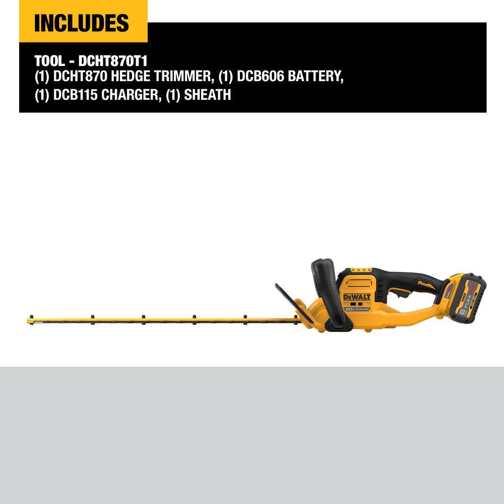 DEWALT FLEXVOLT 60V MAX 26 in. Brushless Cordless Battery Powered Hedge Trimmer Kit with (1) FLEXVOLT 2 Ah Battery & Charger DCHT870T1