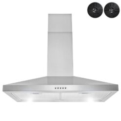 Golden Vantage 30 in. 217 CFM Convertible Kitchen Wall Mount Range Hood in Stainless Steel with Push Control, LEDs and Carbon Filters RH0472