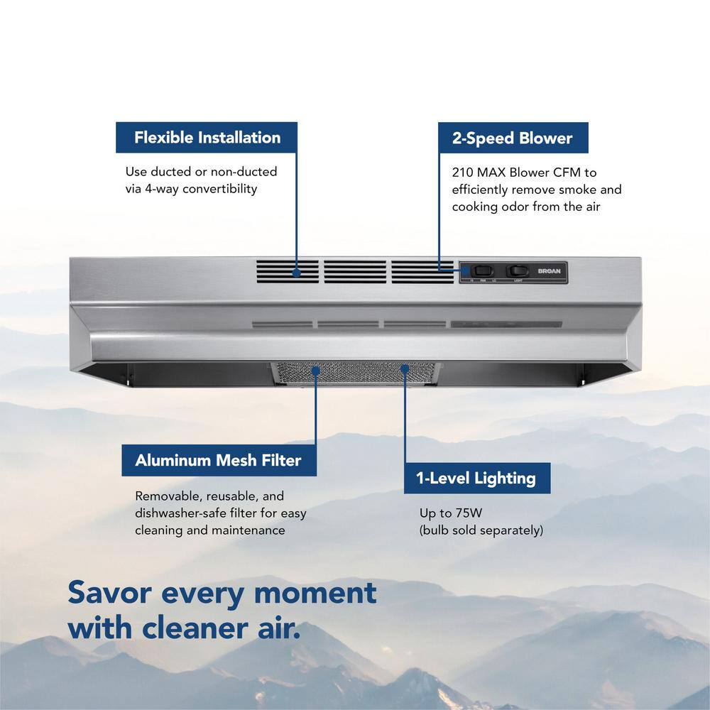 Broan-NuTone RL6200 Series 30-Inch Ductless Under-Cabinet Range Hood, Stainless Steel Finish RL6230SF