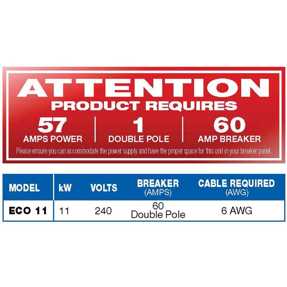 EcoSmart 13 kW 2.54 GPM 240-Volt Electric Tankless Water Heater ECO 11 EcoSmart 13 kW 2.54 GPM 240-Volt Electric Tankless Water Heater ECO 11