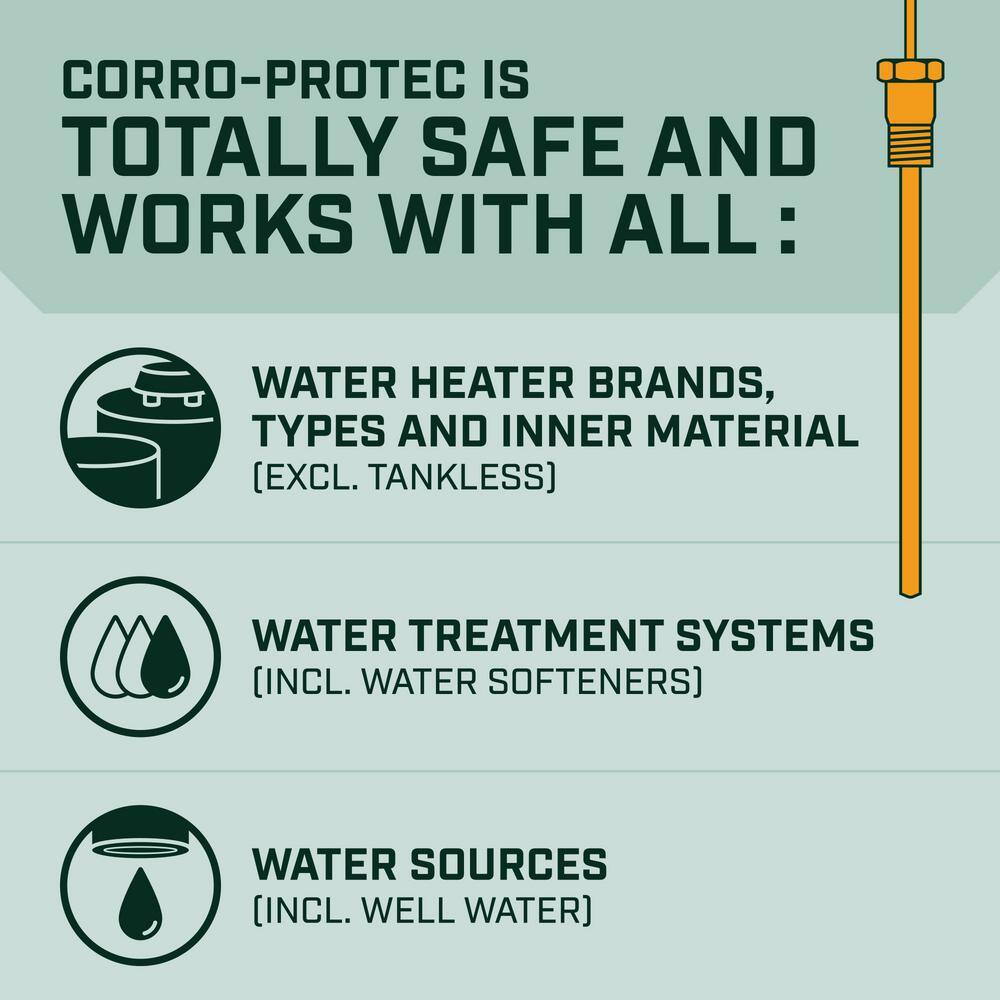 CORRO-PROTEC Powered Anode Rod for Bradford White Water Heater and Hot Water Outlet CORRO-PROTEC Powered Anode Rod for Bradford White Water Heater and Hot Water Outlet, Stops Odors and Corrosion, 20-year warranty 96383