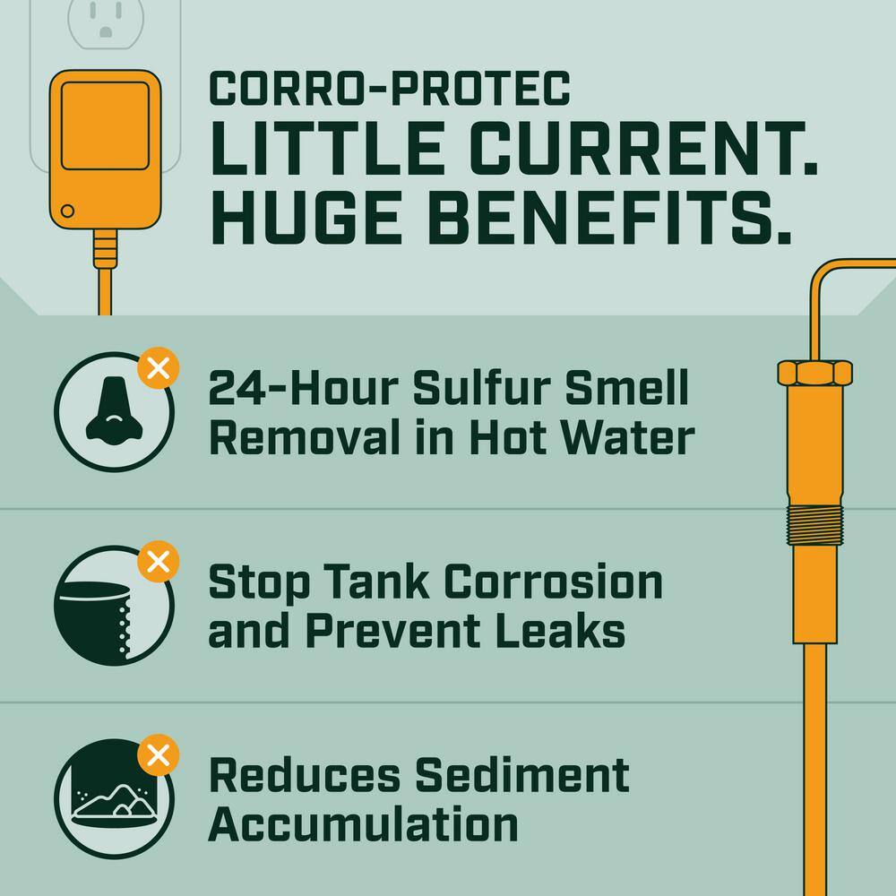 CORRO-PROTEC Powered Anode Rod For 90-120 Gal. Residential Water Heater CORRO-PROTEC Powered Anode Rod For 90-120 Gal. Residential Water Heater, Eliminates Sulfur Smell, Stops Corrosion, 20-year warranty 96388