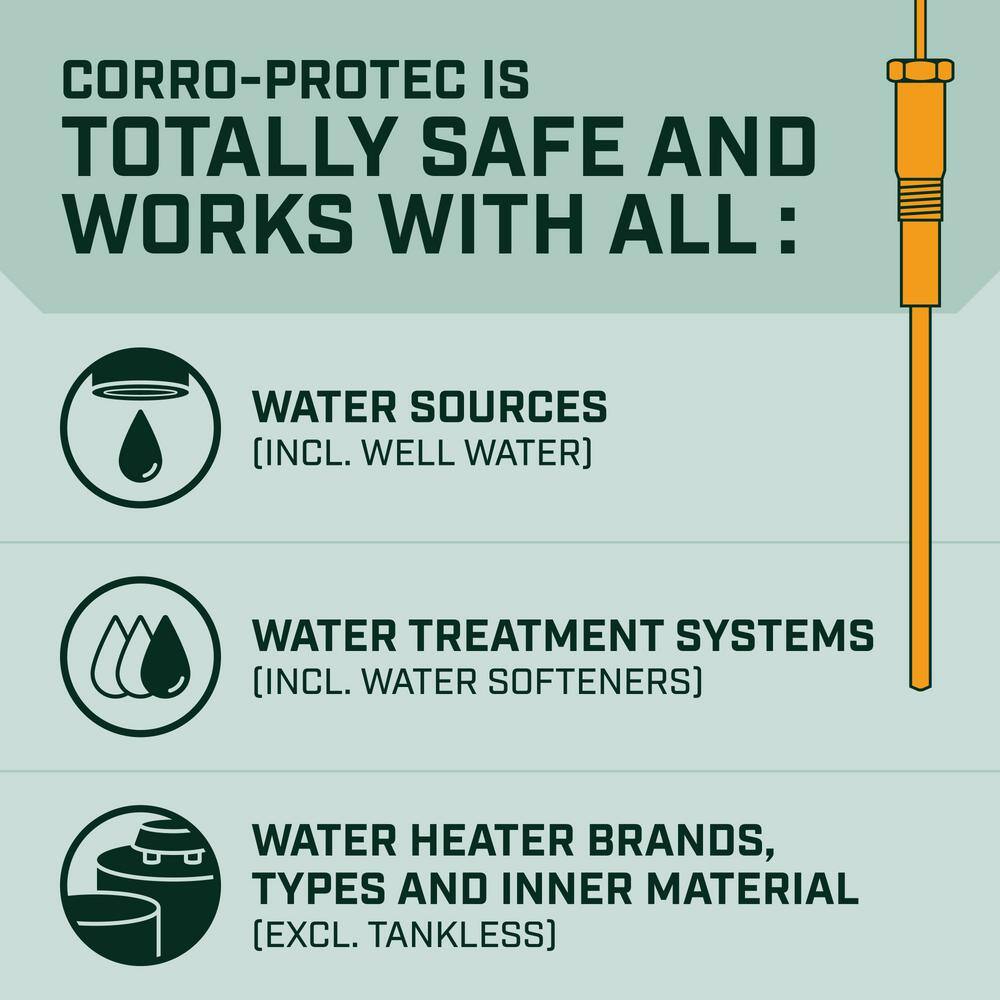 CORRO-PROTEC Powered Anode Rod For 90-120 Gal. Residential Water Heater CORRO-PROTEC Powered Anode Rod For 90-120 Gal. Residential Water Heater, Eliminates Sulfur Smell, Stops Corrosion, 20-year warranty 96388