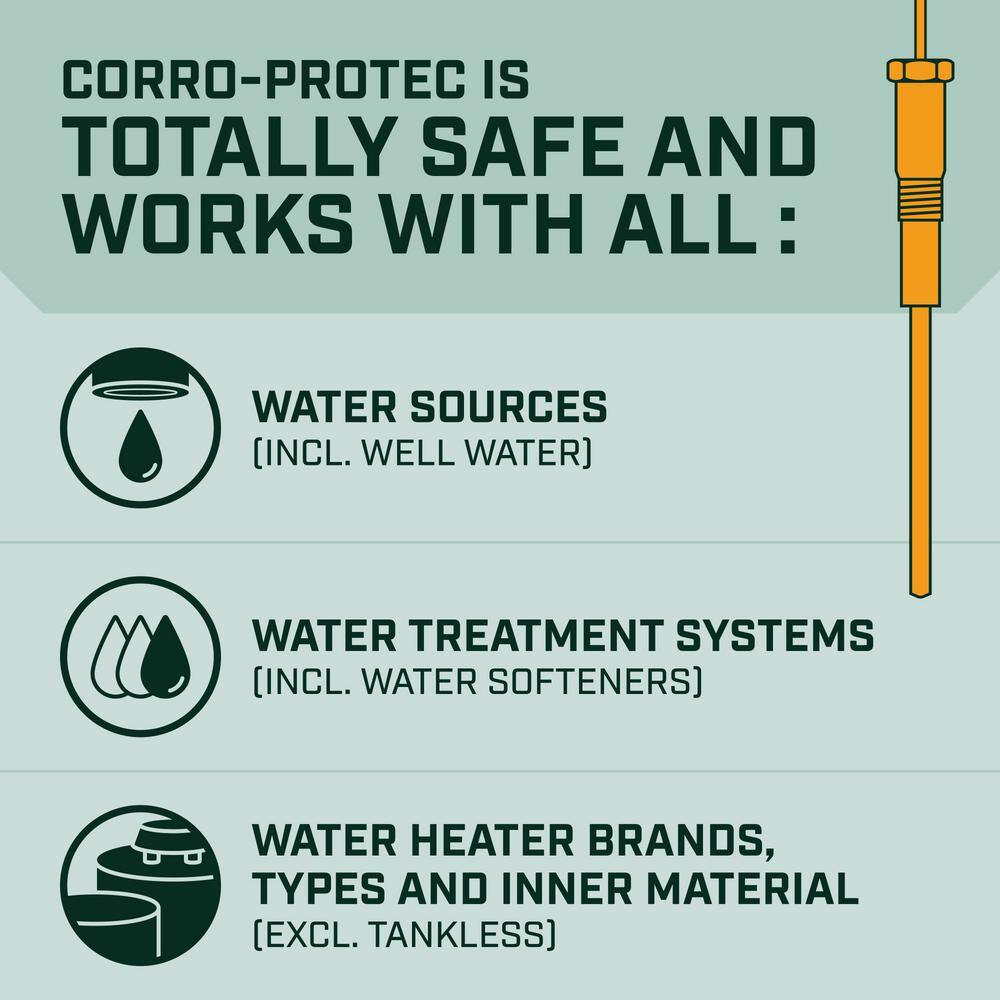 CORRO-PROTEC Powered Anode Rod For 10-39 Gal. Residential Water Heater CORRO-PROTEC Powered Anode Rod For 10-39 Gal. Residential Water Heater, Eliminates Sulfur Smell, Stops Corrosion, 20-year warranty 96386