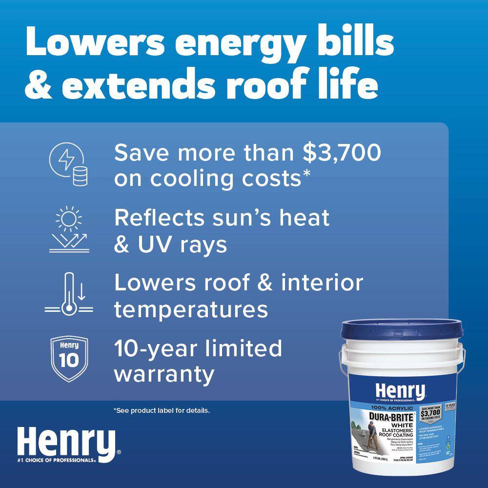 Henry 587 Dura-Brite White 100% Acrylic Elastomeric Reflective Roof Coating 4.75 gal. HE587871 Henry 587 Dura-Brite White 100% Acrylic Elastomeric Reflective Roof Coating 4.75 gal. HE587871
