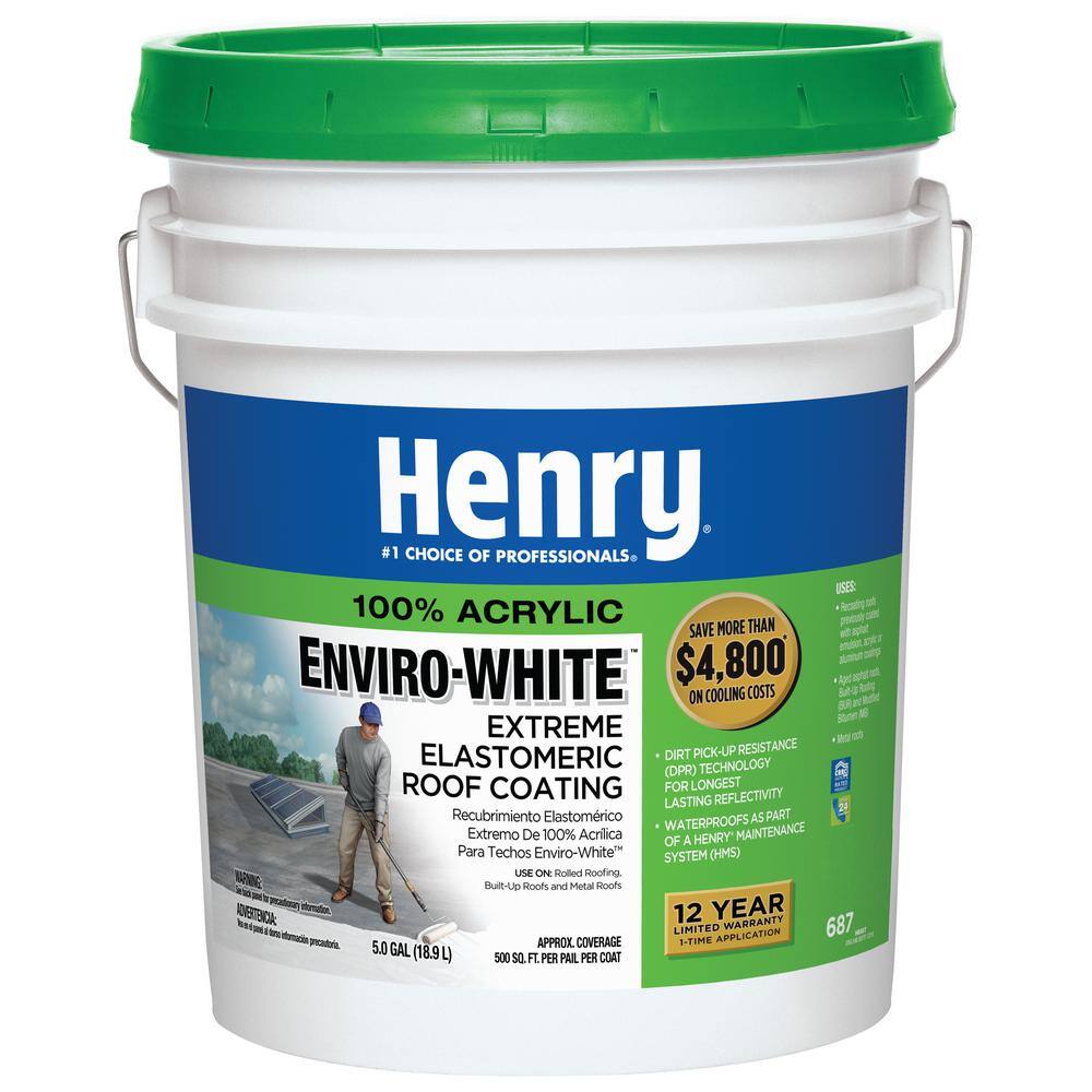 Henry 687 Enviro-White 100% Acrylic Elastomeric Reflective Roof Coating 4.75 gal. HE687406 Henry 687 Enviro-White 100% Acrylic Elastomeric Reflective Roof Coating 4.75 gal. HE687406