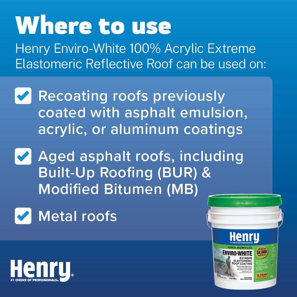 Henry 687 Enviro-White 100% Acrylic Elastomeric Reflective Roof Coating 4.75 gal. HE687406 Henry 687 Enviro-White 100% Acrylic Elastomeric Reflective Roof Coating 4.75 gal. HE687406