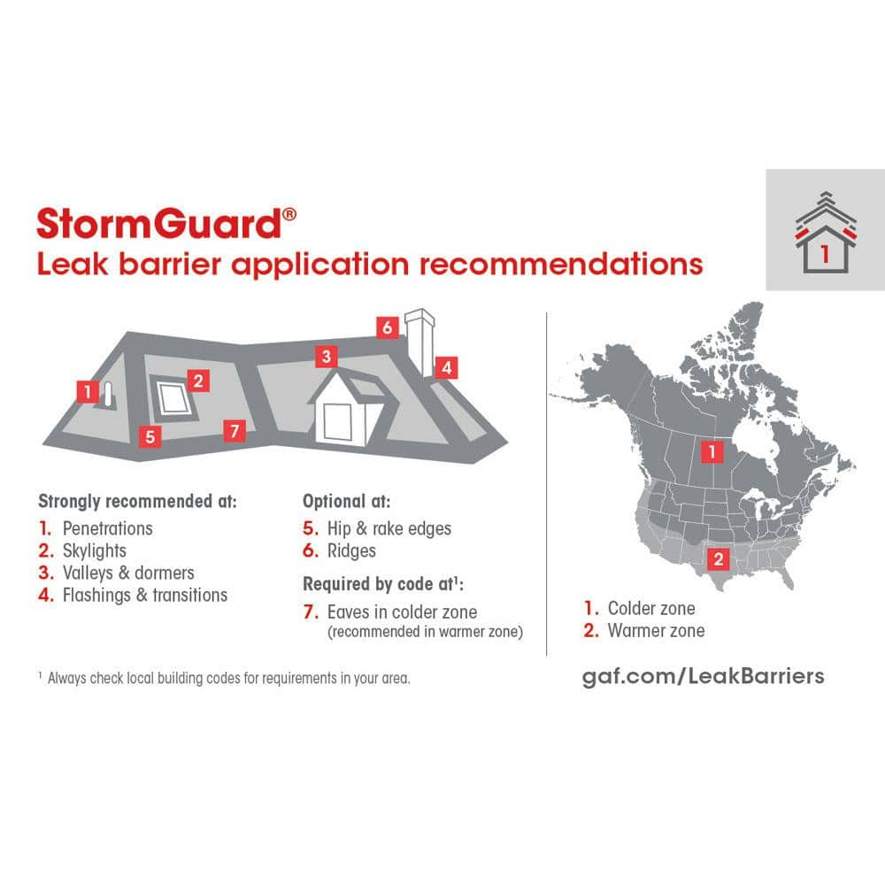 GAF StormGuard 200 sq. ft. Synthetic Patterned-Surface Peel and Stick Roof Leak Barrier Roll 0915000 GAF StormGuard 200 sq. ft. Synthetic Patterned-Surface Peel and Stick Roof Leak Barrier Roll 0915000
