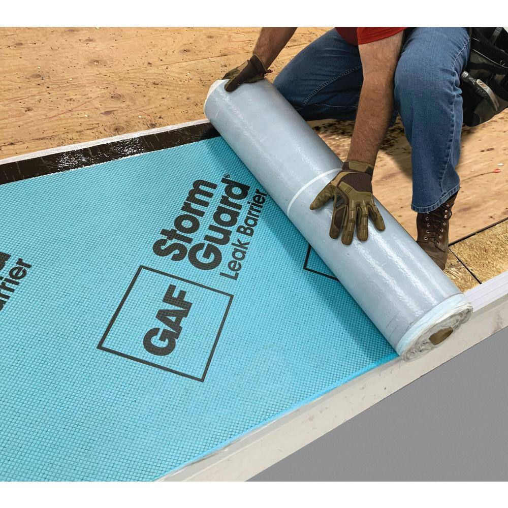 GAF StormGuard 200 sq. ft. Synthetic Patterned-Surface Peel and Stick Roof Leak Barrier Roll 0915000 GAF StormGuard 200 sq. ft. Synthetic Patterned-Surface Peel and Stick Roof Leak Barrier Roll 0915000
