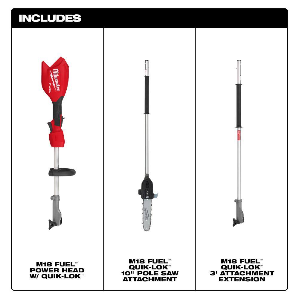 Milwaukee M18 FUEL 18V 10 in. Brushless Cordless Battery Powered Pole Saw with QUIK-LOK Attachment Capability (Tool-Only) 3016-20PS