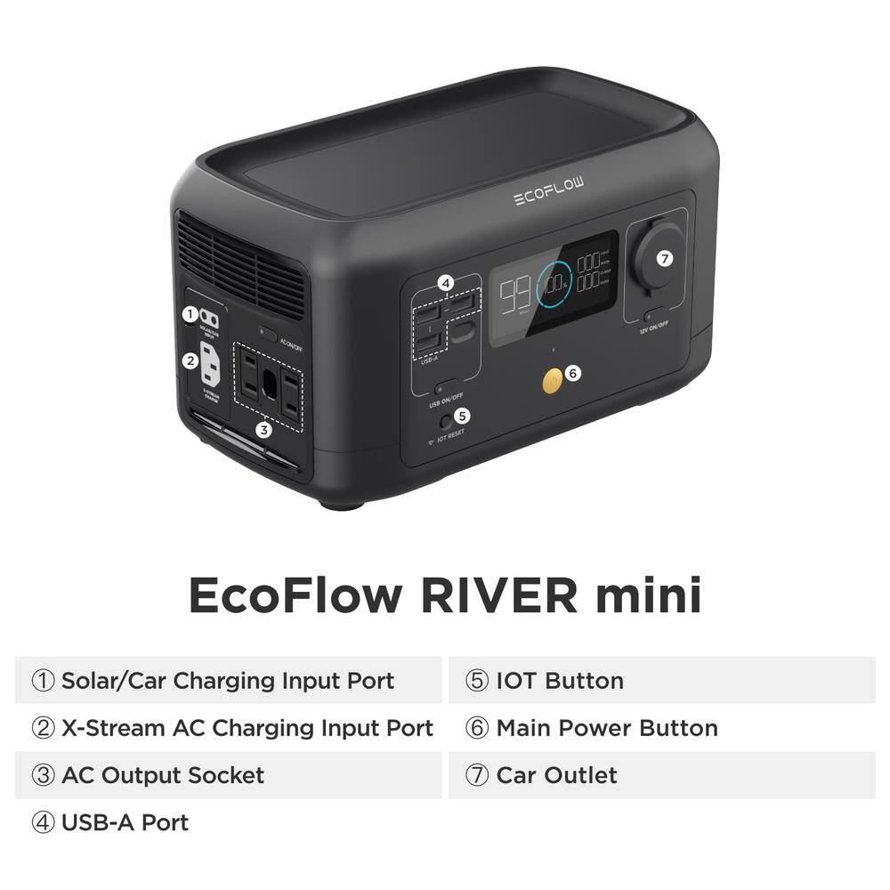 EcoFlow 300-Watt Continuous 500-Watt Peak Push Button Start, 210Wh Solar Generator With Fast Recharging Rivermini-US EcoFlow 300-Watt Continuous 500-Watt Peak Push Button Start, 210Wh Solar Generator With Fast Recharging Rivermini-US