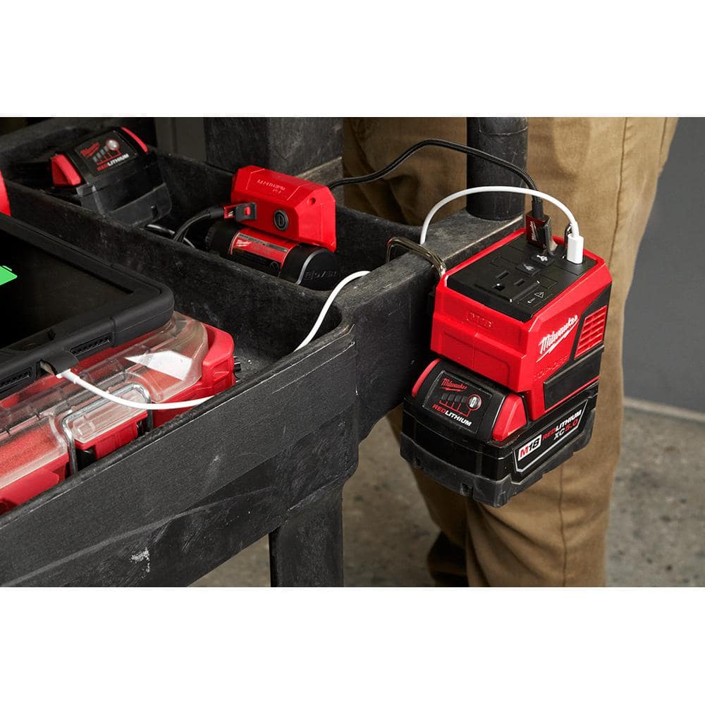 Milwaukee M18 18-Volt Lithium-Ion 175-Watt Powered Compact Inverter with 5.0 Ah Battery and Charger 2846-20-48-59-1850