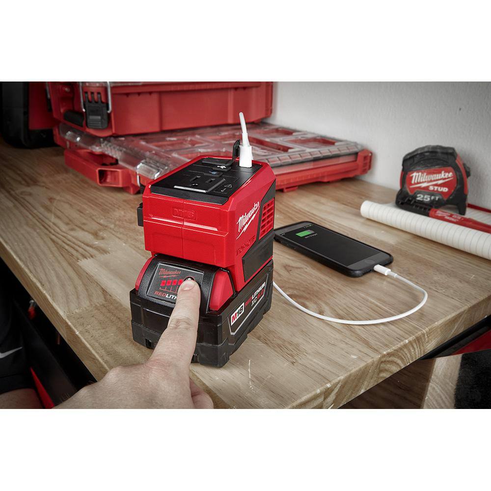 Milwaukee M18 18-Volt Lithium-Ion 175-Watt Powered Compact Inverter with 5.0 Ah Battery and Charger 2846-20-48-59-1850