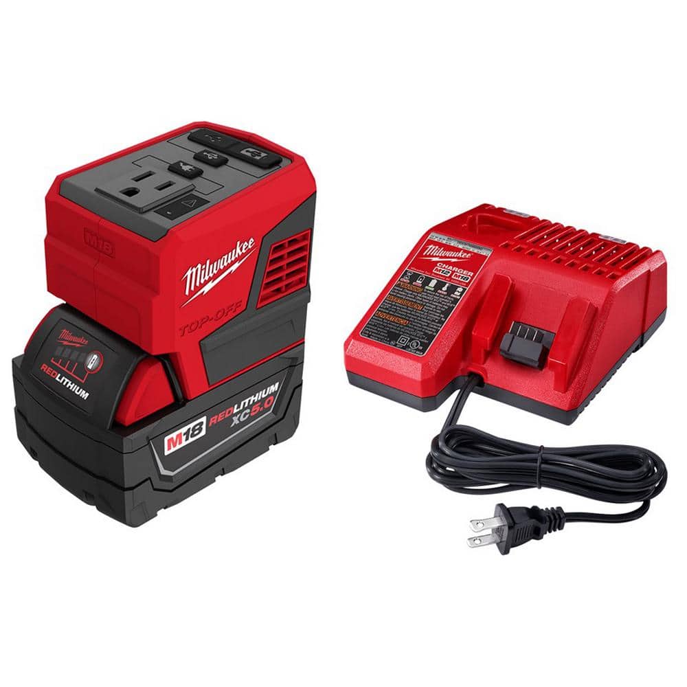 Milwaukee M18 18-Volt Lithium-Ion 175-Watt Powered Compact Inverter with 5.0 Ah Battery and Charger 2846-20-48-59-1850