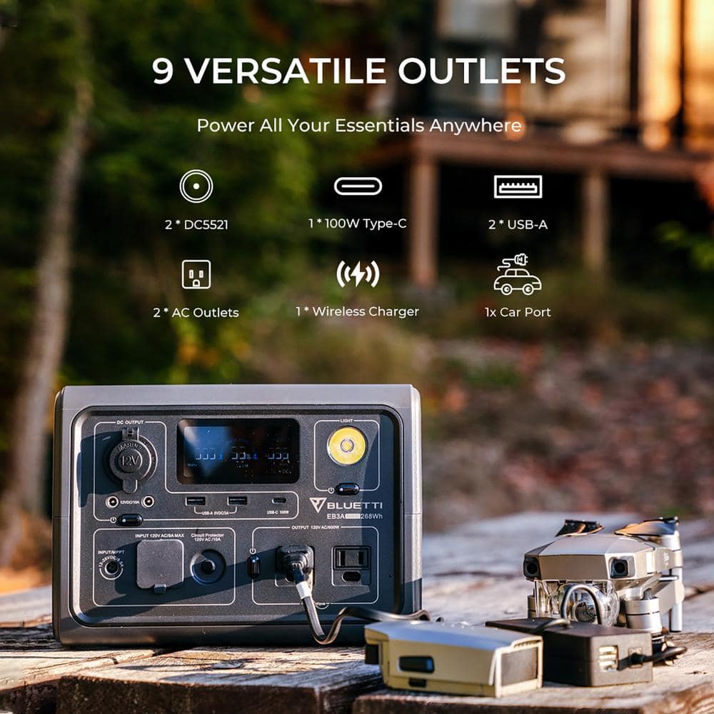 BLUETTI 600W Continuous/1200W Push Button Start LiFePO4 Battery Solar Generator Peak Output Power Station EB3A Gray for Outdoors EB3AGR BLUETTI 600W Continuous/1200W Push Button Start LiFePO4 Battery Solar Generator Peak Output Power Station EB3A Gray for Outdoors EB3AGR