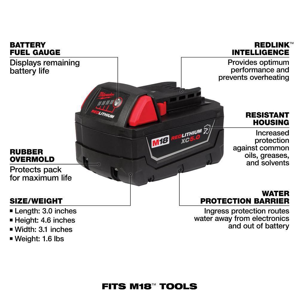 Milwaukee M18 18V Lithium-Ion PACKOUT 6-Port Rapid Charger w/5.0 Ah Battery 48-59-1809-48-11-1850