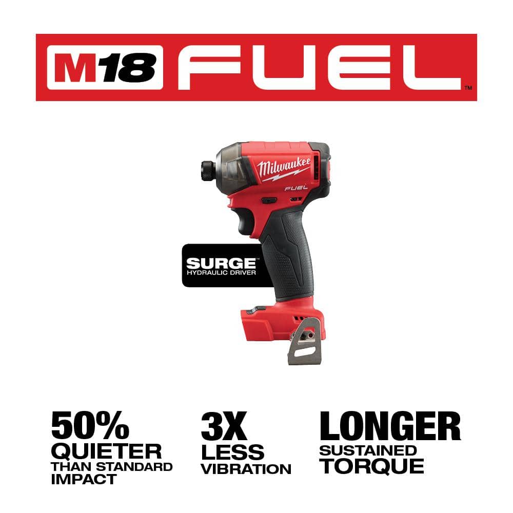 Milwaukee M18 FUEL SURGE 18V Lithium-Ion Brushless Cordless 1/4 in. Hex Impact Driver with XC 5.0 Ah Battery 2760-20-48-11-1850 Milwaukee M18 FUEL SURGE 18V Lithium-Ion Brushless Cordless 1/4 in. Hex Impact Driver with XC 5.0 Ah Battery 2760-20-48-11-1850