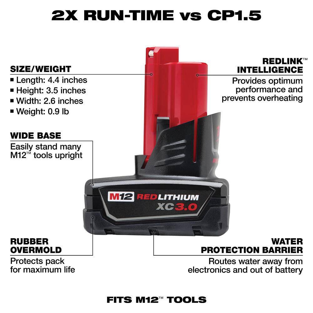 Milwaukee M12 12-Volt Lithium-Ion XC Extended Capacity 3.0 Ah Battery Pack (2-Pack) and M12 XC High Output 5.0 Ah Battery Pack 48-11-2412-48-11-2450
