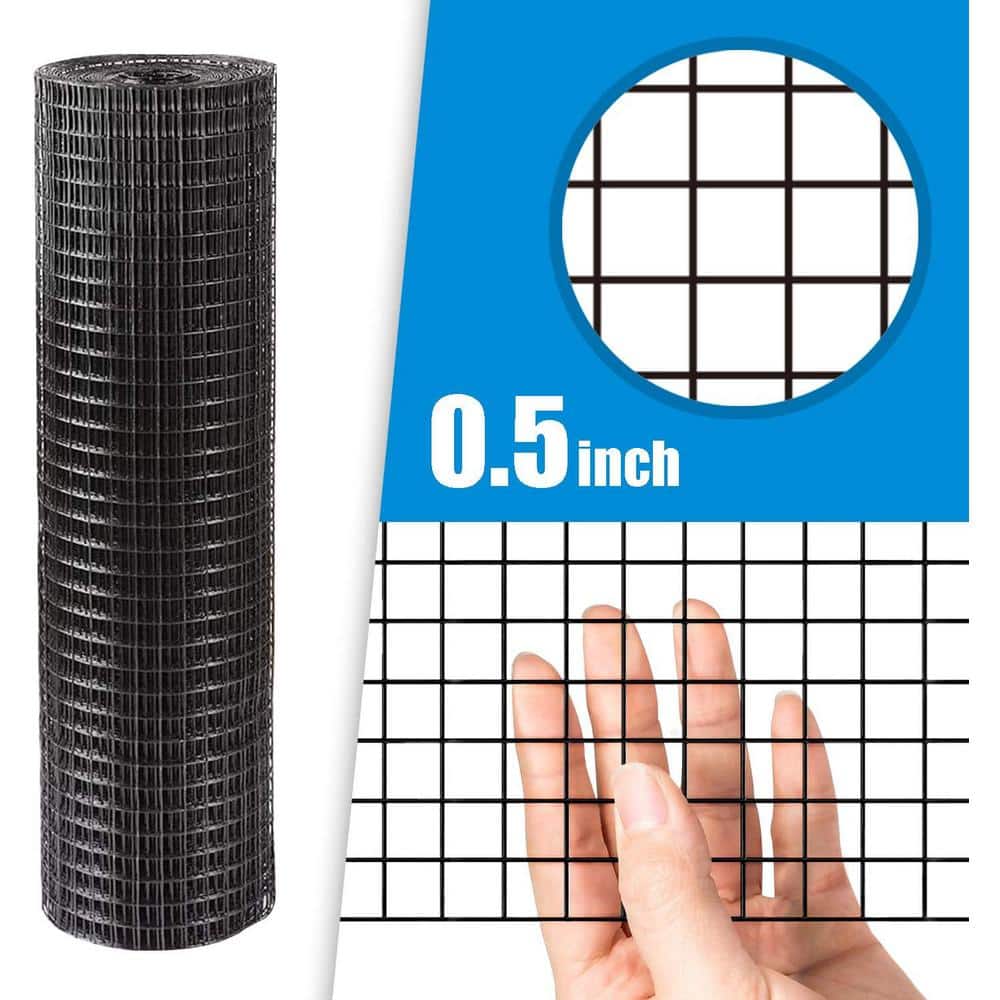 Fencer Wire 4 ft. x 50 ft. 16-Gauge Black PVC Coated Welded Wire Fence with Mesh Size 1/2 in. x 1/2 in. WV16-B4X50MHH Fencer Wire 4 ft. x 50 ft. 16-Gauge Black PVC Coated Welded Wire Fence with Mesh Size 1/2 in. x 1/2 in. WV16-B4X50MHH