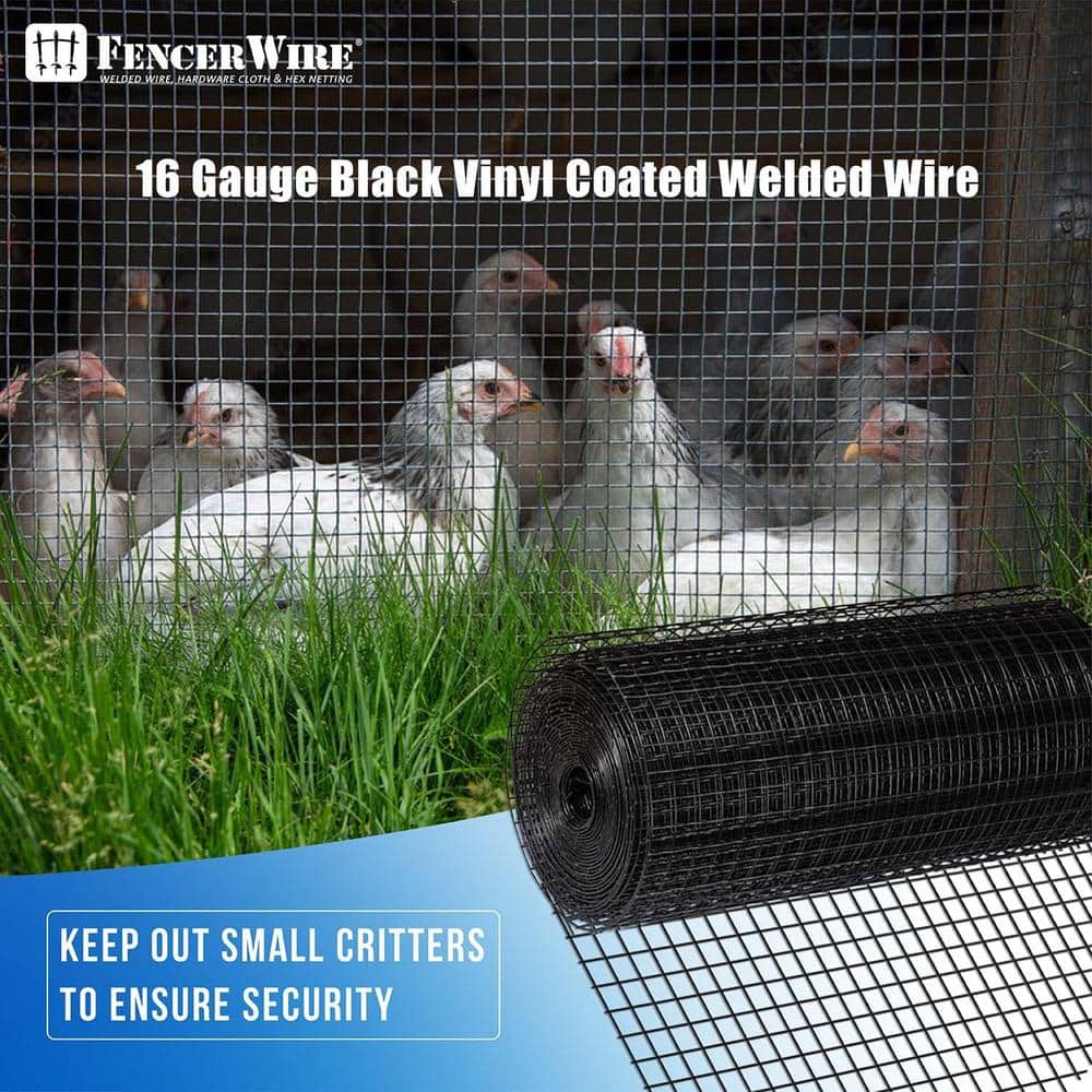 Fencer Wire 4 ft. x 50 ft. 16-Gauge Black PVC Coated Welded Wire Fence with Mesh Size 1/2 in. x 1/2 in. WV16-B4X50MHH Fencer Wire 4 ft. x 50 ft. 16-Gauge Black PVC Coated Welded Wire Fence with Mesh Size 1/2 in. x 1/2 in. WV16-B4X50MHH