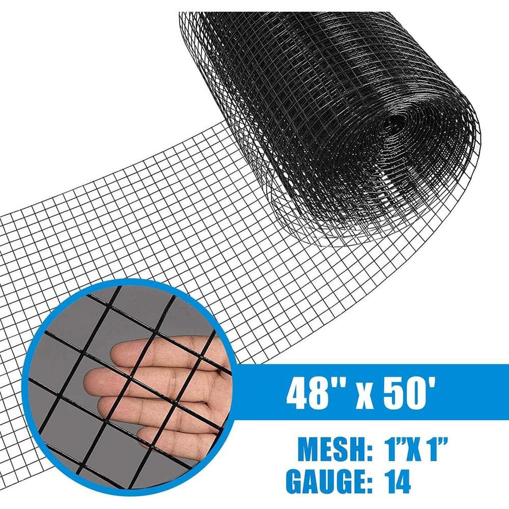 Fencer Wire 4 ft. x 50 ft. 14-Gauge Black PVC Coated Welded Wire Fence with Mesh Size 1 in. x 1 in. WV14-B4X50M11 Fencer Wire 4 ft. x 50 ft. 14-Gauge Black PVC Coated Welded Wire Fence with Mesh Size 1 in. x 1 in. WV14-B4X50M11
