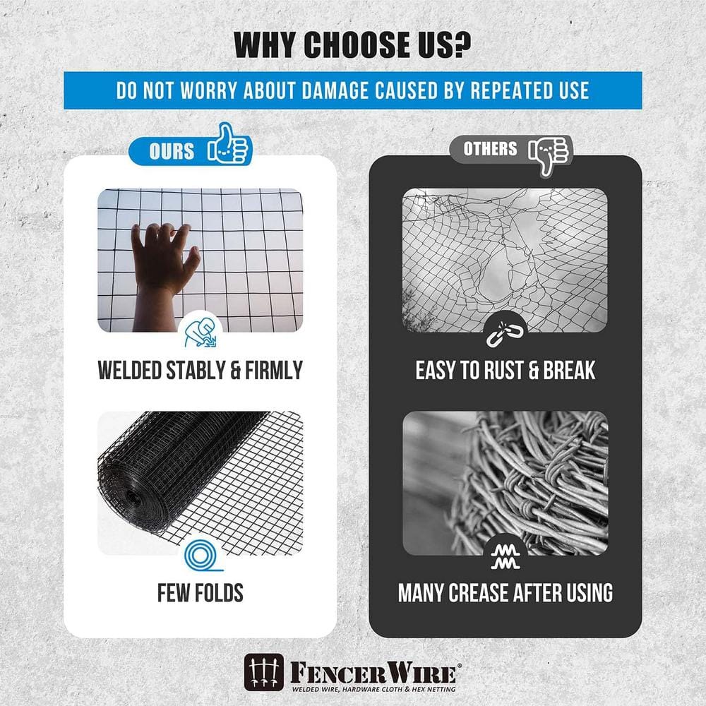 Fencer Wire 4 ft. x 50 ft. 14-Gauge Black PVC Coated Welded Wire Fence with Mesh Size 1 in. x 1 in. WV14-B4X50M11 Fencer Wire 4 ft. x 50 ft. 14-Gauge Black PVC Coated Welded Wire Fence with Mesh Size 1 in. x 1 in. WV14-B4X50M11