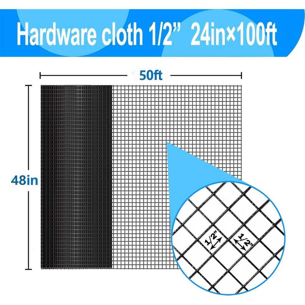 NVNOO 1/2 in. 48 in. x 50 ft. 19-Gauge PVC Vinyl Coated Wire Mesh Hardware Cloth for Garden Chicken Fencing, Black 2F6E7N8P NVNOO 1/2 in. 48 in. x 50 ft. 19-Gauge PVC Vinyl Coated Wire Mesh Hardware Cloth for Garden Chicken Fencing, Black 2F6E7N8P